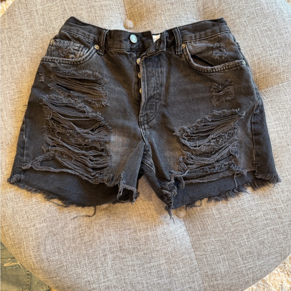 We The Free Black Distressed Jean Shorts High-Waisted